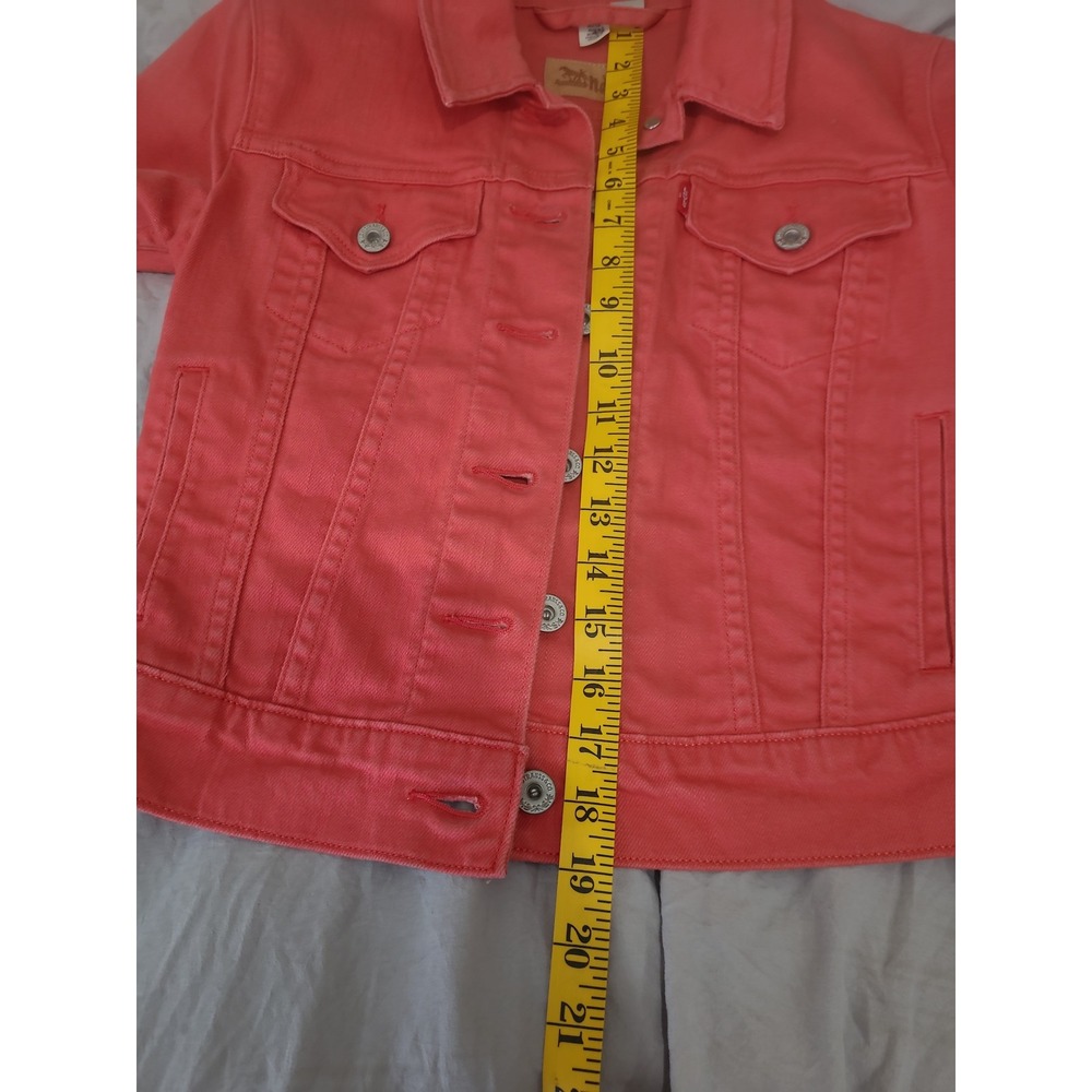 Levi Women SZ  XS Faded Red Trucker Jean Jacket Boho Cowgirl Coastal‎ Casual - Picture 9 of 12